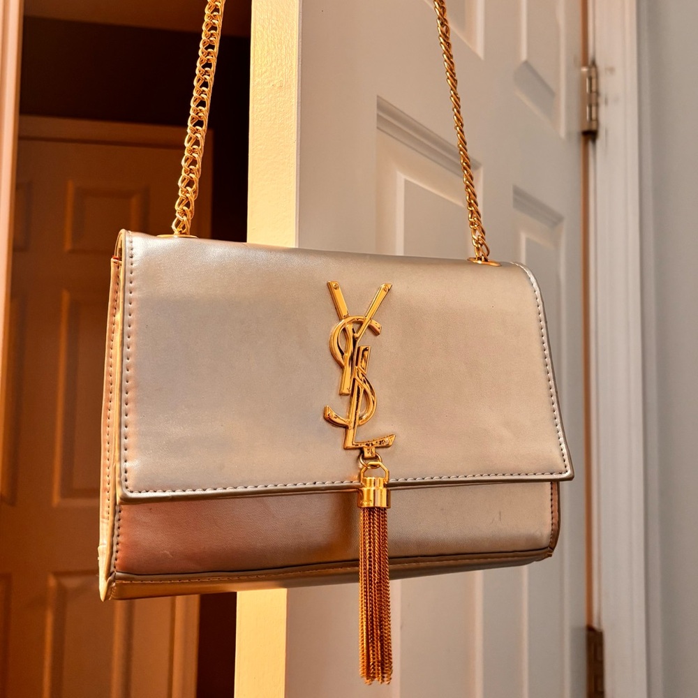'YVES SAINT LAURENT' Silver Monogram Medium Kate Flap Bag - Picture 12 of 13